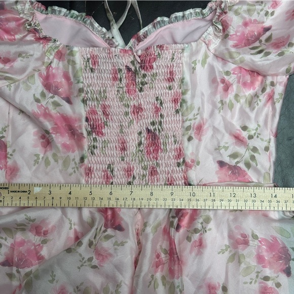 Lulus Romilly Light Pink Floral Tiered Midi Dress Size Medium - Picture 12 of 14